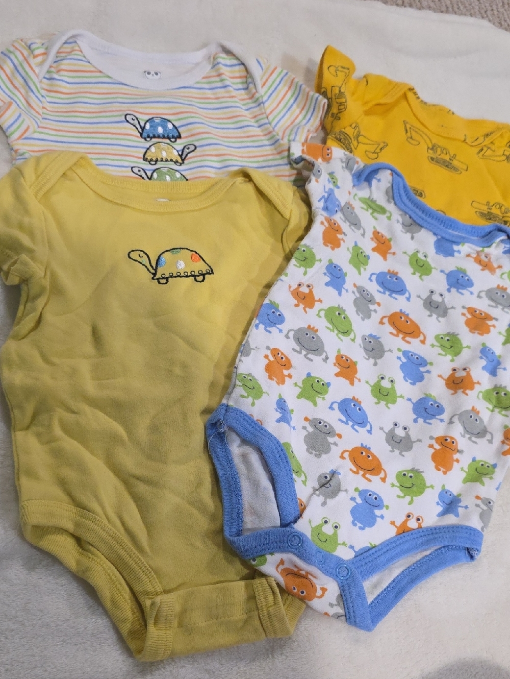 Trucks & Turtle & Monster Baby One-Piece Bodysuits 3-6 Months 4 Pieces